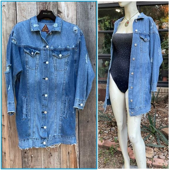 Distressed Denim Jacket Small/Medium - Picture 1 of 12